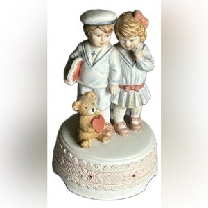 Young Love Enesco musical Porcelain Figurine w/Children and Teddy Bear #gift